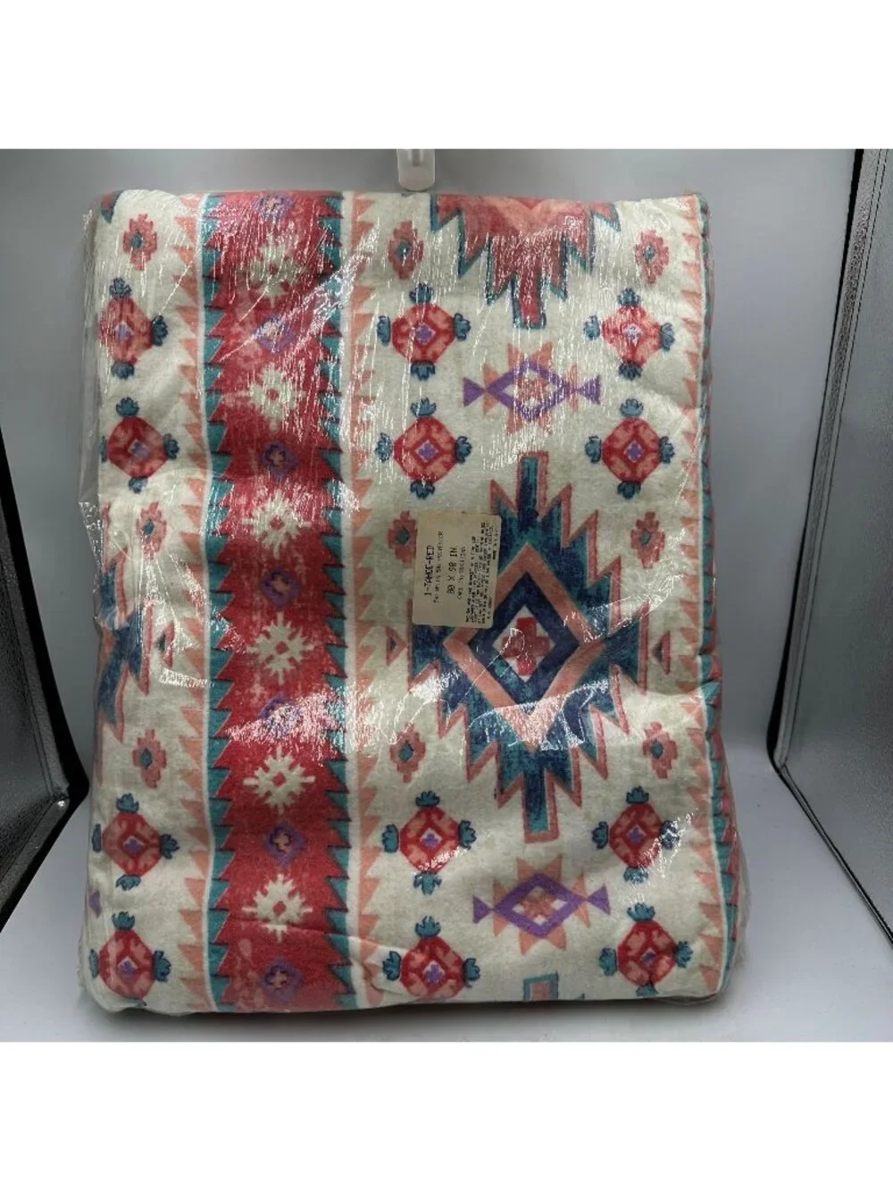 Southwestern Style Blanket 80x90 Tahoe Red Geometric Warm Vintage Deadstock USA